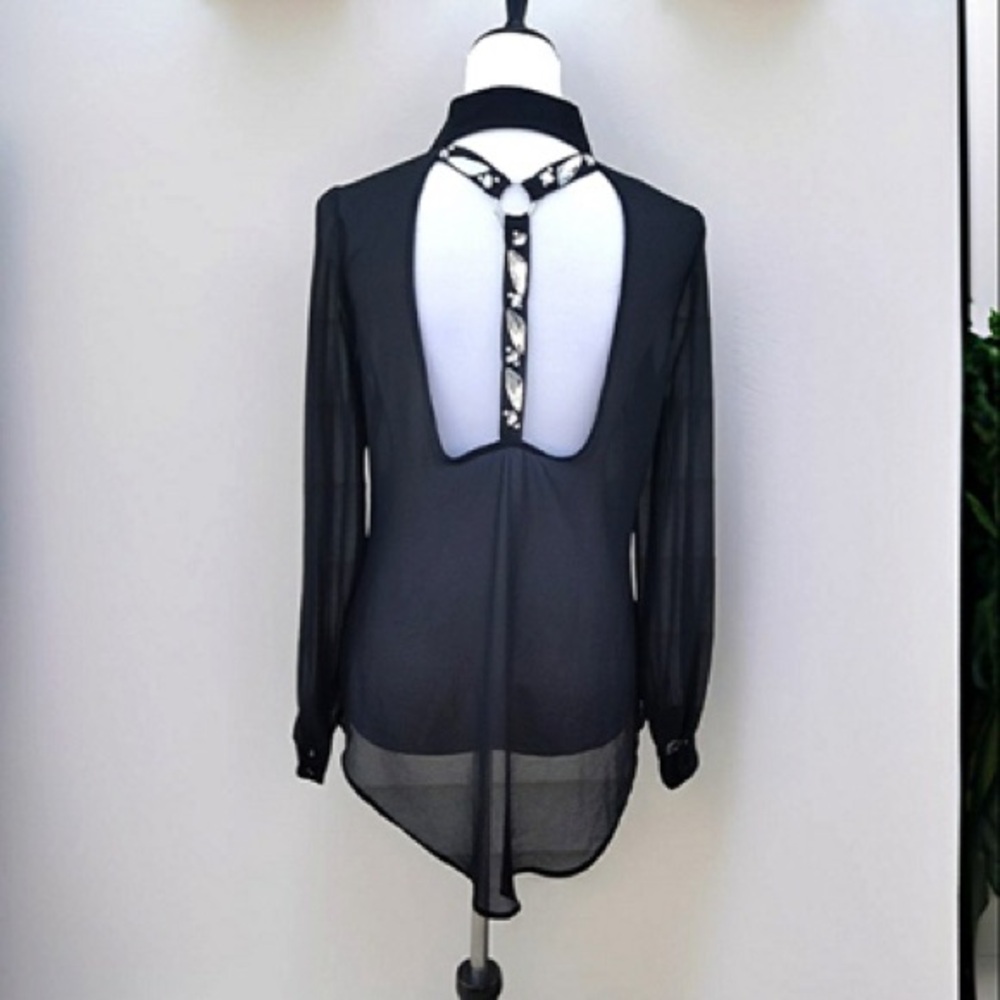 Chic Black Sheer Button-Up Blouse - image 2